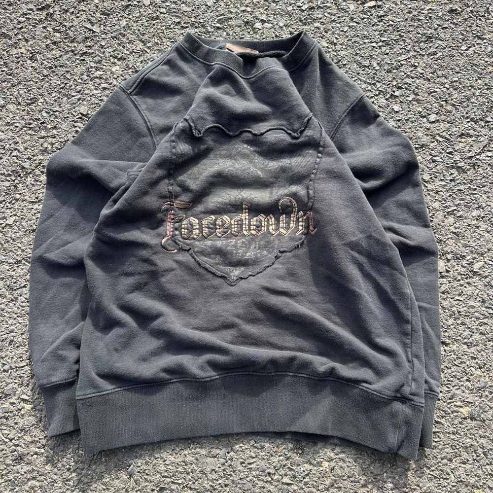 Vintage Y2K Brown Embroidered Crewneck Sweatshirt Faded Boxy Streetwear